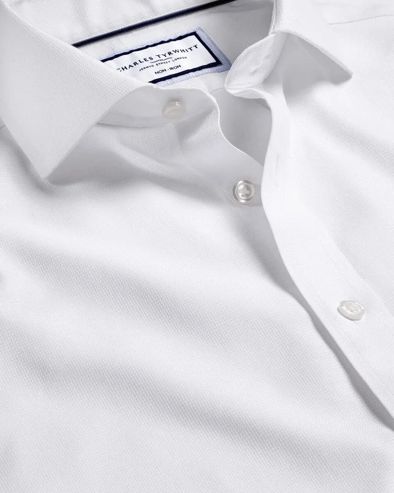 Double Cuff Non-Iron Clifton Weave Slim Fit Shirt - White