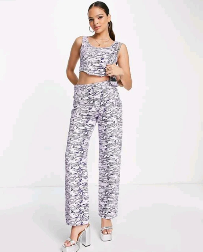 Dad Jeans Co-ord in Purple Zebra Print
