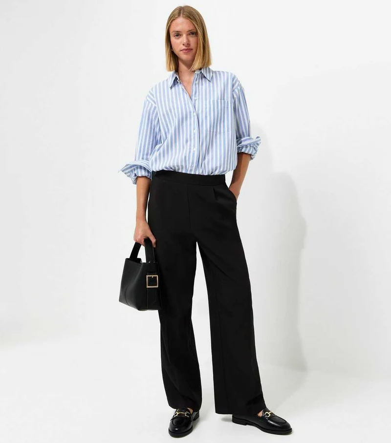 Black Pull On Wide Leg Trousers