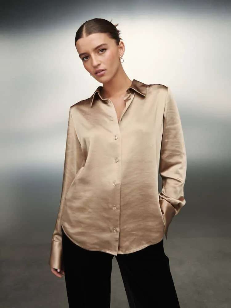 Gold Satin Long sleeve Shirt