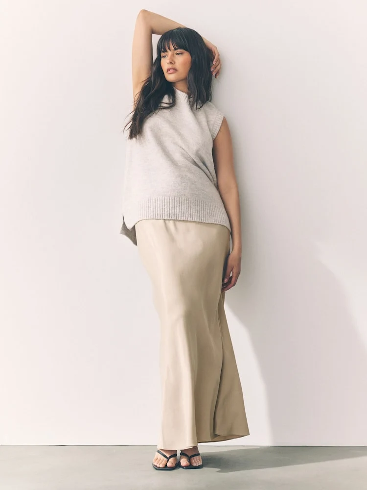 Champagne Midi Satin Skirt