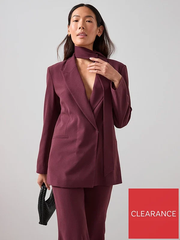Scarf Tie Blazer-Burgundy