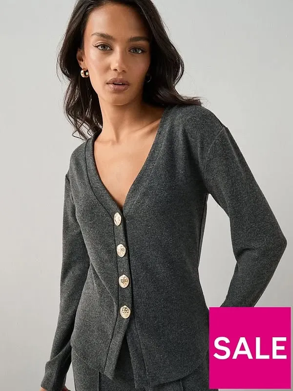 Button Up Long Sleeve Soft Touch Top Co-ord - Charcoal