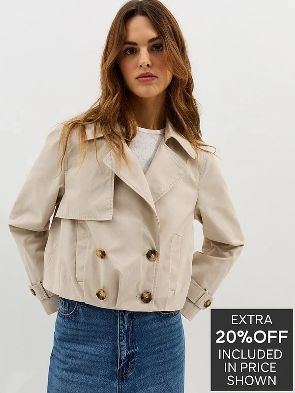 Cropped Trench Mac Jacket Stone