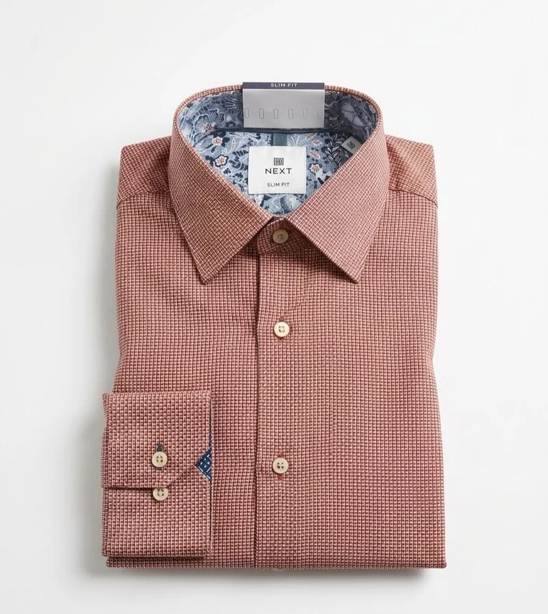 Textured Long-Sleeved Dress Shirt - Burnt Orange