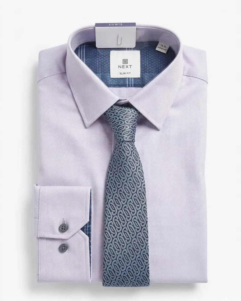 Tailored Formal Slim Fit Shirt And Tie Set - Lilac