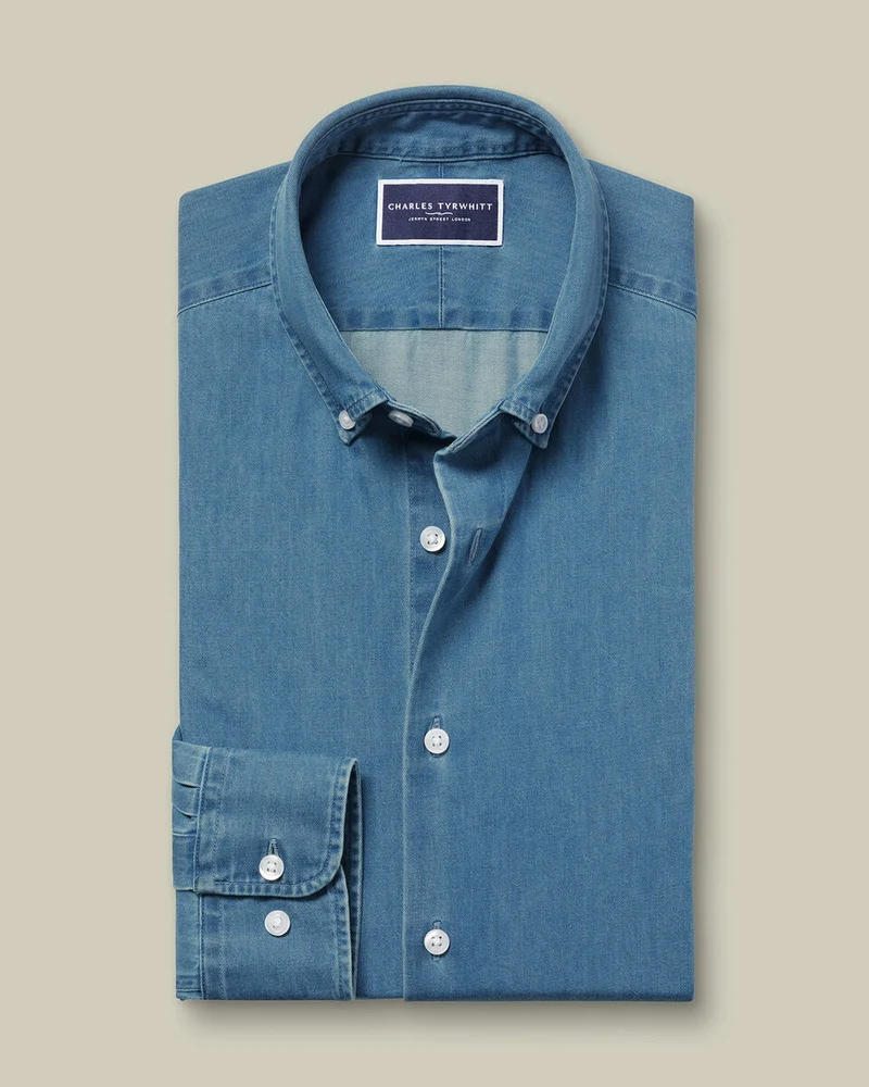 Button-Down Denim Slim Fit Shirt Ocean Blue
