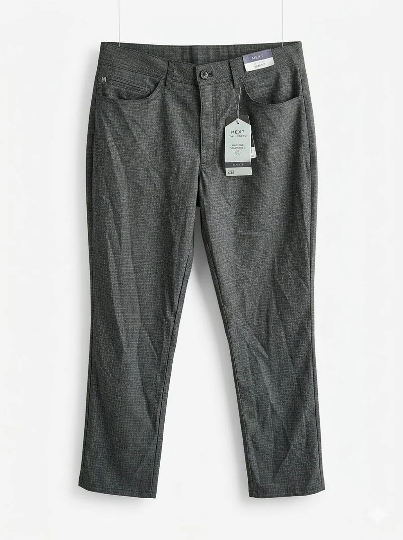 Tailored Slim Fit Textured Pattern Trousers - Grey