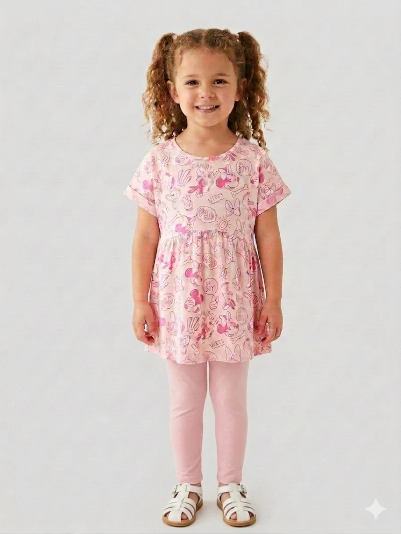 Disney Minnie Mouse Pink Character Print Smock Dress