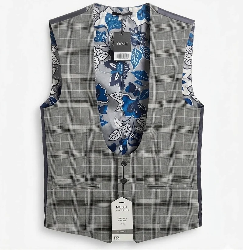 Prince Of Wales Check Suit Waistcoat - Grey