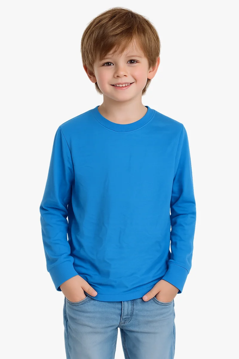 Essential Long Sleeve Crew Neck T-Shirt – Bright Blue