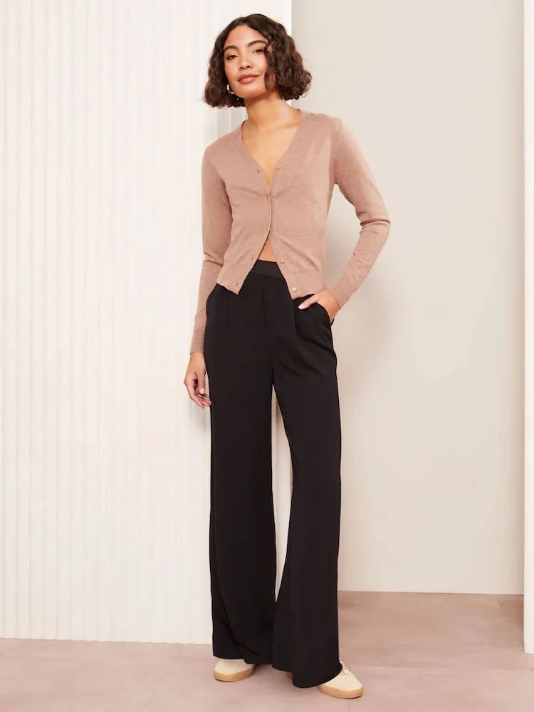 Tall Black Elasticated Waist Wide Leg Trouser