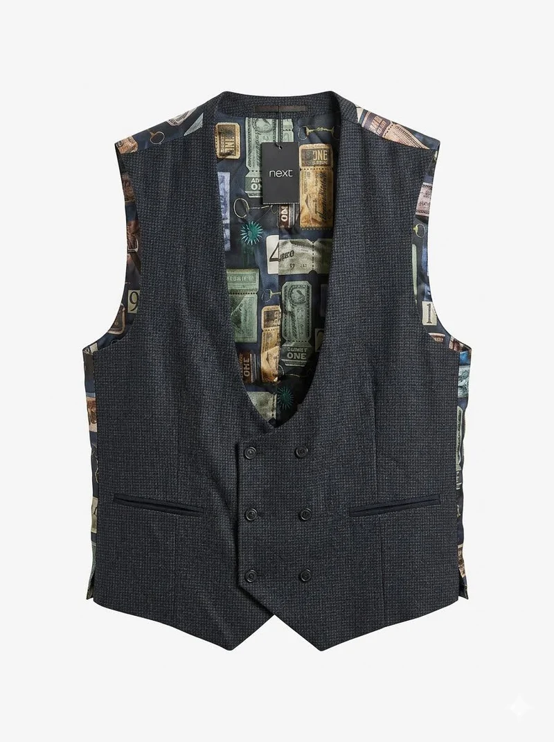 Bold Check Suit Waistcoat - Navy Blue