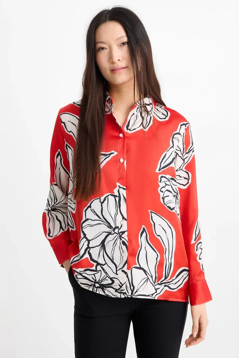 Red Floral Print Shirt