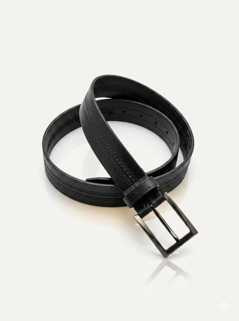 Textured Leather Belt - Black