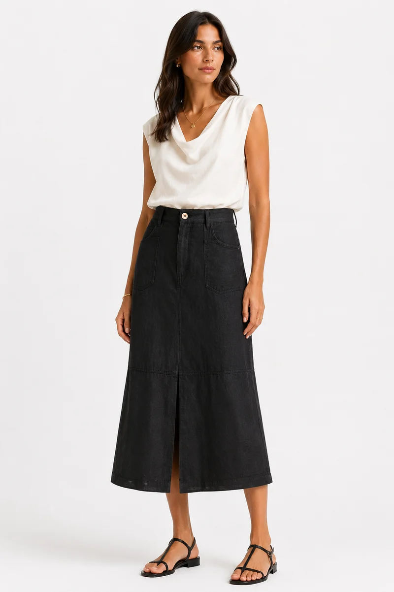 Linen Front Split culotte Skirt