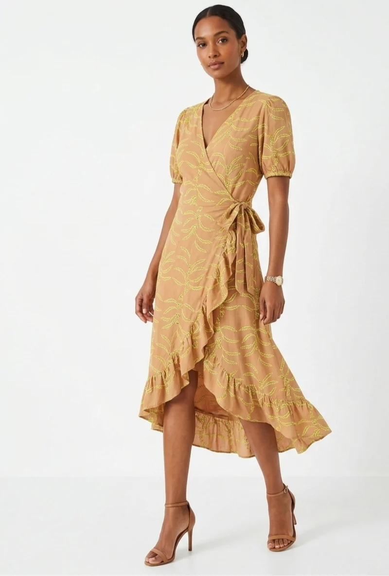 Midi Wrap Front Ruffle Dress