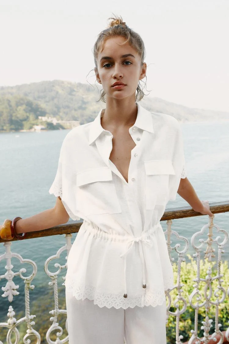 Ramie Shirt With Lace Trim