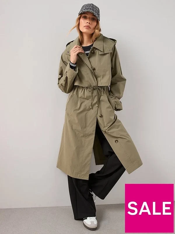 Khaki Hooded Trench Coat