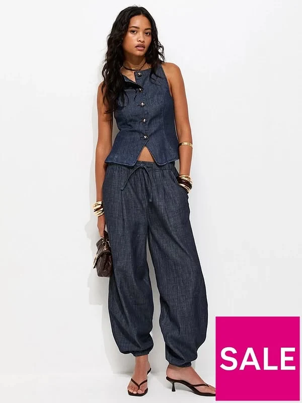 Indigo Wash Square Neck Waistcoat Blue
