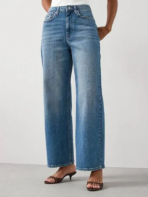 Short High Waist Wide Leg Jeans- Mid Wash
