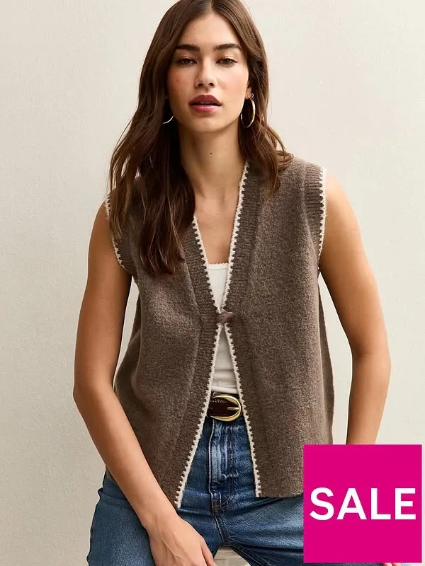 Blanket Stitch Knit Waistcoat - Mink