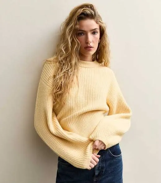 Yellow Ribbed Knit Long Sleeve Jumper