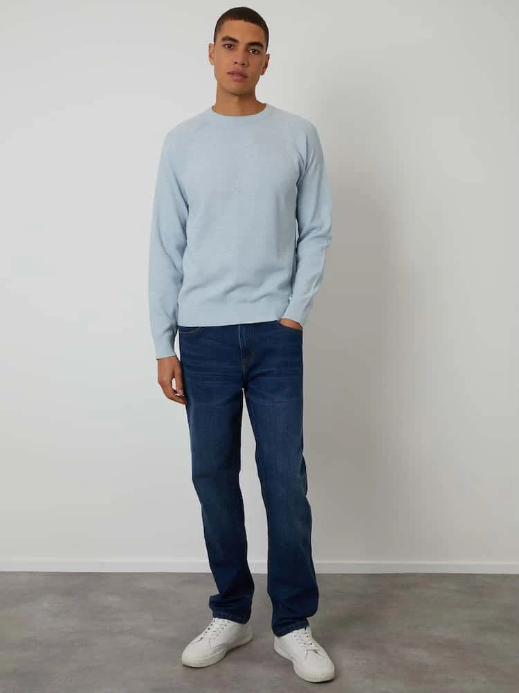 Threadbare Light Blue Raglan Knitted Crew Neck Jumper