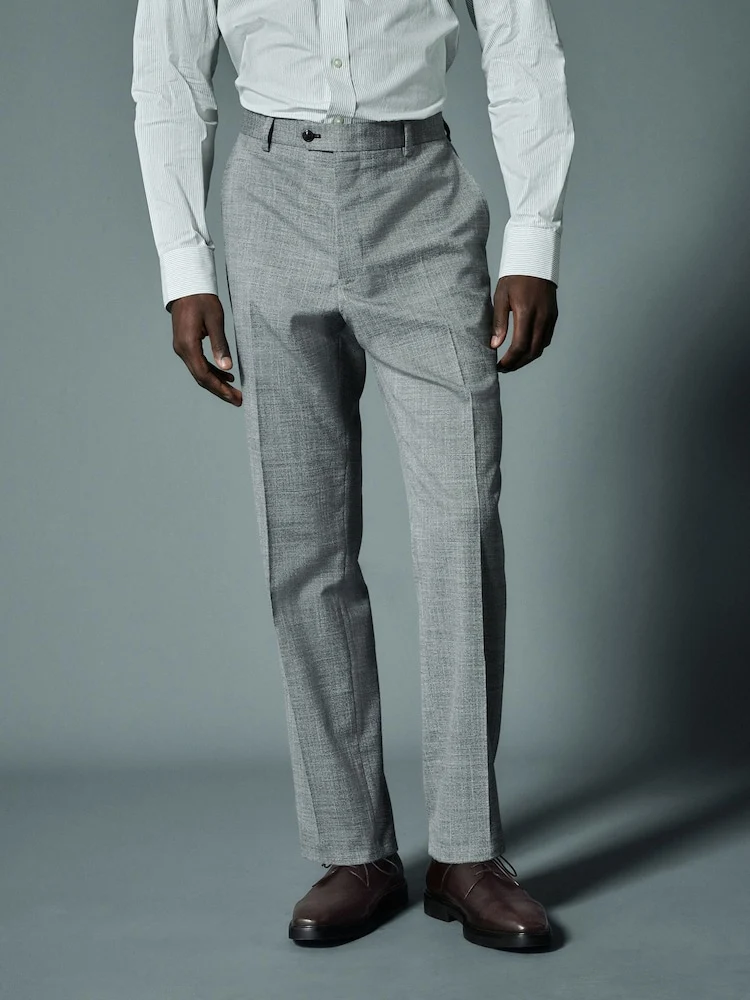 Grey Regular Fit Trimmed Textured Suit Trousers