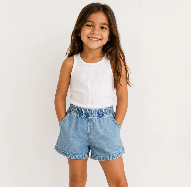 Next Light Wash Pull-On Denim Shorts