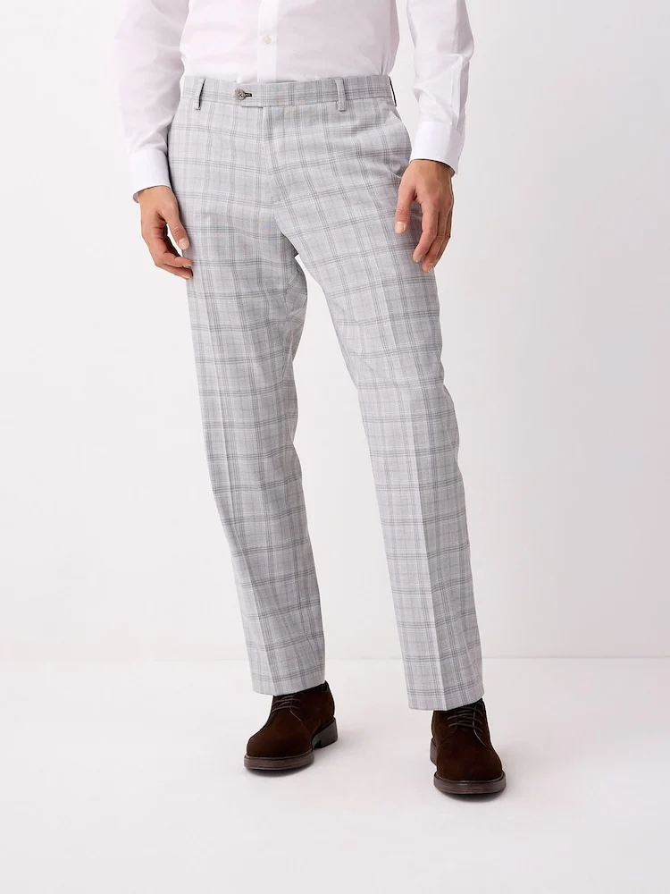 Light Grey Tailored Fit Check Trousers