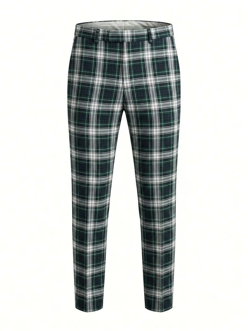 Men's Tailored Forest Green Plaid Trousers