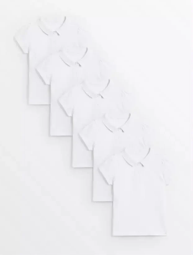 5 Pack Easy Care White Polo Shirts