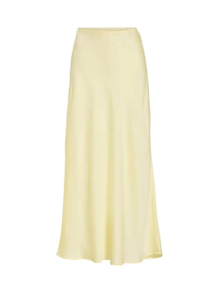 Yellow High Waisted Satin Midi Skirt