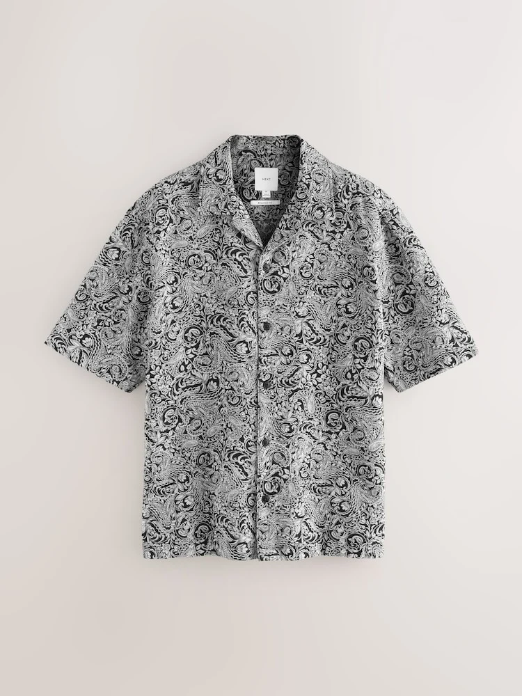Black/White Paisley Jacquard Printed Short Sleeve Shirt