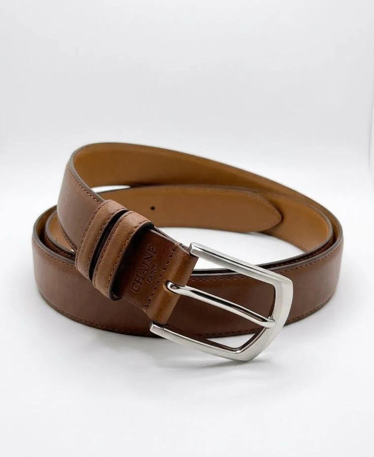 Signature Double Loop Leather Belt - Brown