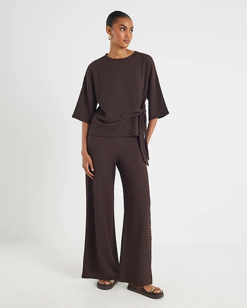 River Island Textured Wide Leg Trouser Brown