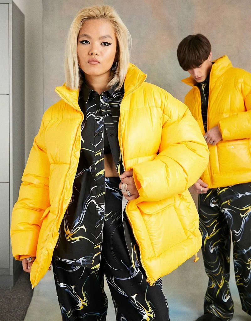 Unisex Nylon Puffer Jacket In Yellow