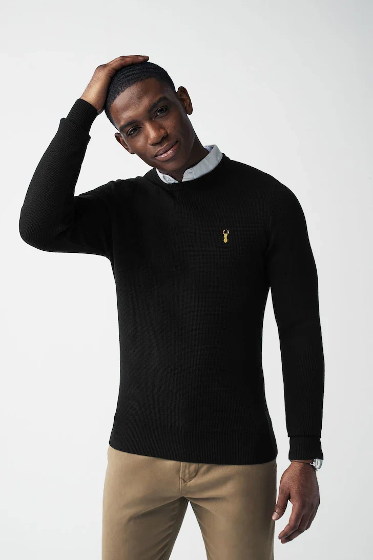 Black Oxford Regular Mock Shirt Jumper
