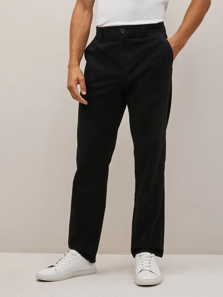 Black Straight Fit Cotton Chino Trousers