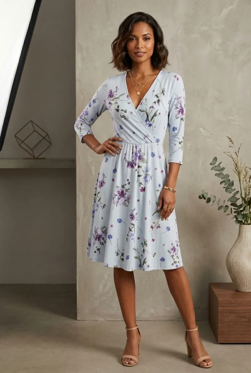 Blue Floral Wrap Dress