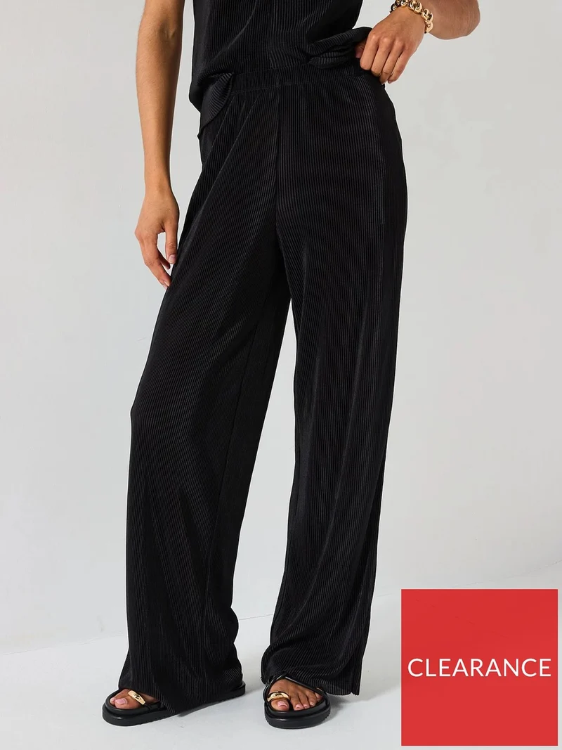 V by Very Black Plisse Elastic Waist Trousers