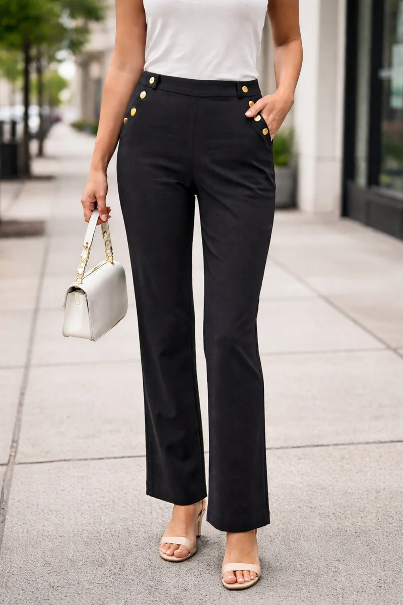 Anne Weybur Wide Leg Sailor Trousers with High Waist Black