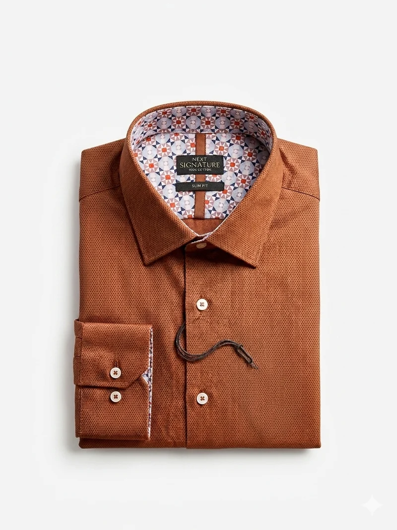 Signature Rust Micro-Texture Slim Fit Shirt