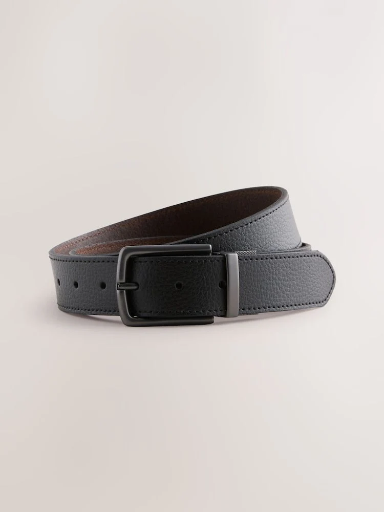Reversible Grainy Leather Belt - Black/Brown