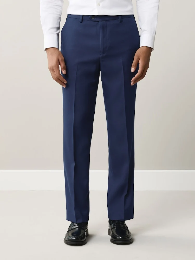 Bright Blue Regular Fit Textured Suit Trousers