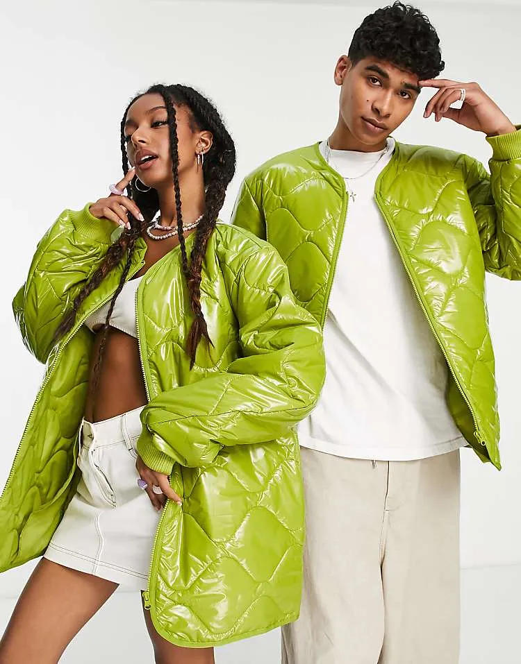 Unisex Quilited Liner Jacket In Olive Green