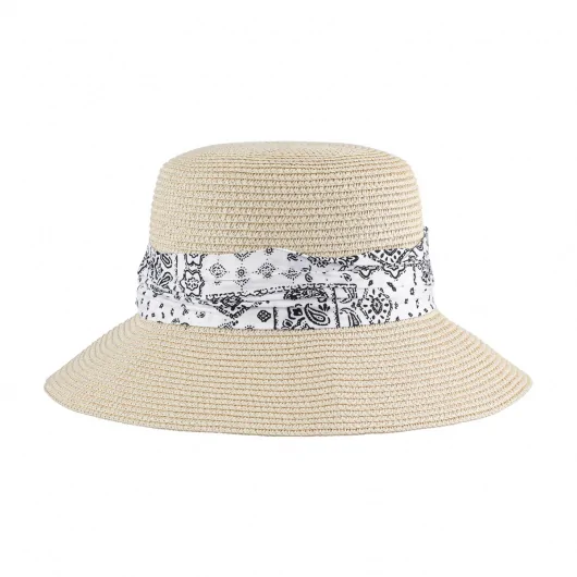 Straw Hat With Decorative Ribbon Band