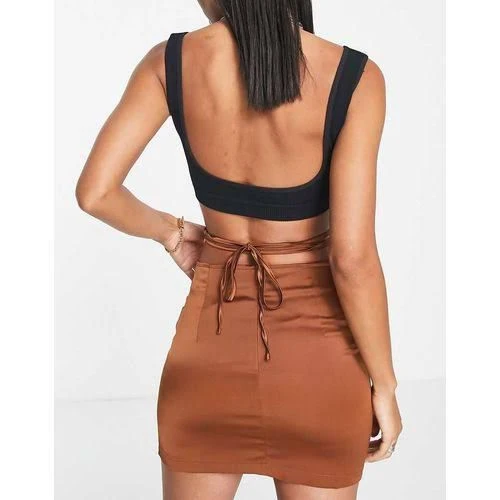 Satin Strap Waist Skirt Co-ord In Rust