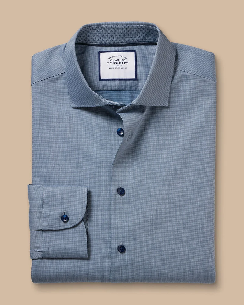 Extra Slim Fit Dark Blue Non-Iron Twill With Trim Collar Shirt